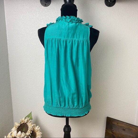 Sheer Teal/Turquoise Ruffle V-Neck - Picture 3 of 8
